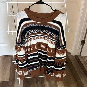 Brown and White Patterned Women's Sweater